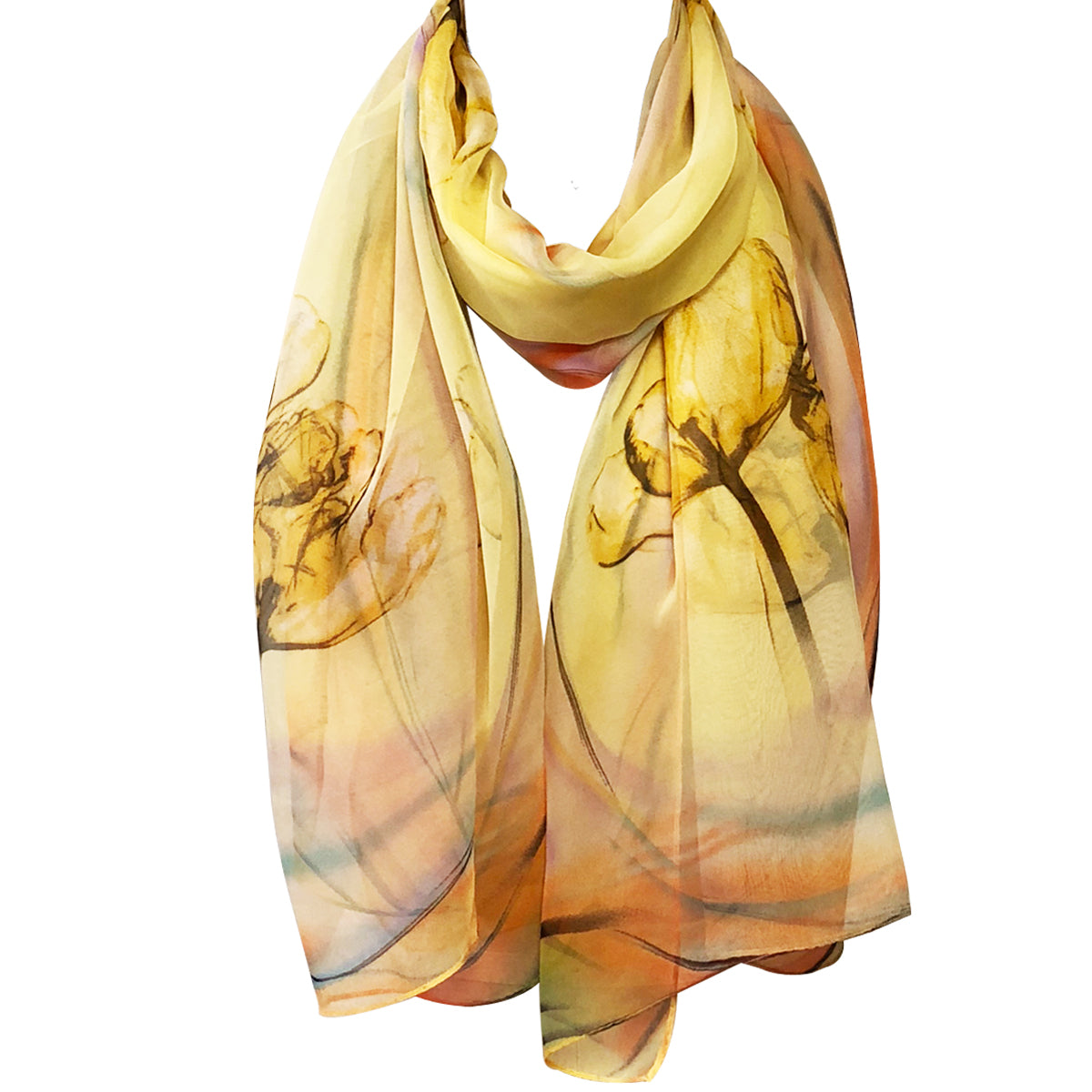 Wrapables Lightweight Sheer Silky Feeling Georgette Scarf, Yellow Floral