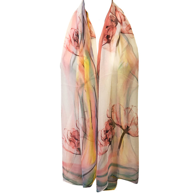 Wrapables Lightweight Sheer Silky Feeling Georgette Scarf, Pink Floral