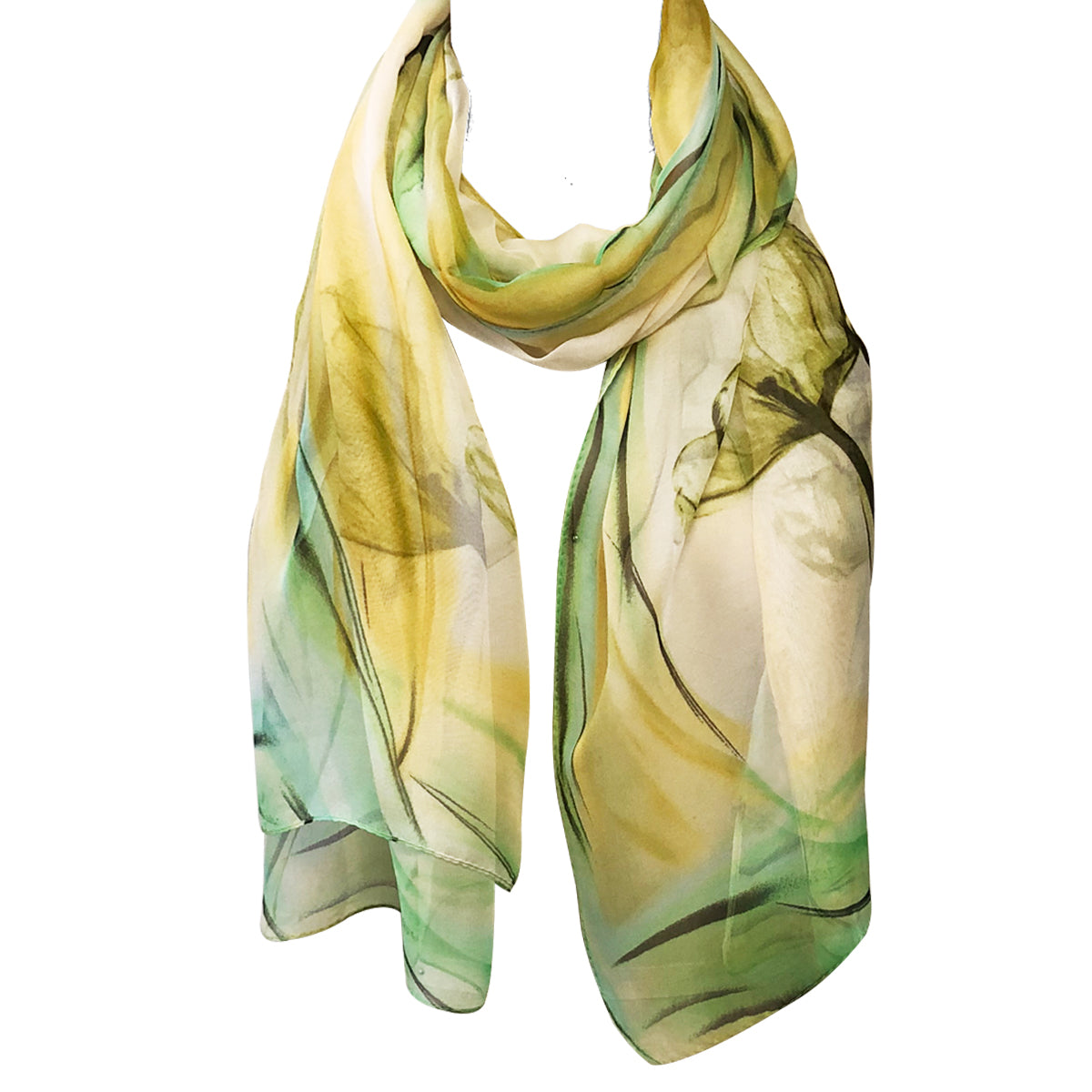 Wrapables Lightweight Sheer Silky Feeling Georgette Scarf, Green Floral