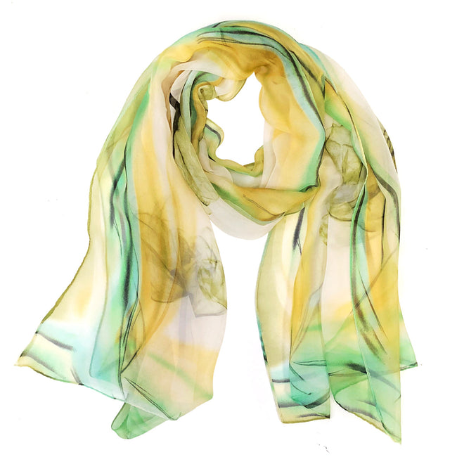 Wrapables Lightweight Sheer Silky Feeling Georgette Scarf, Green Floral