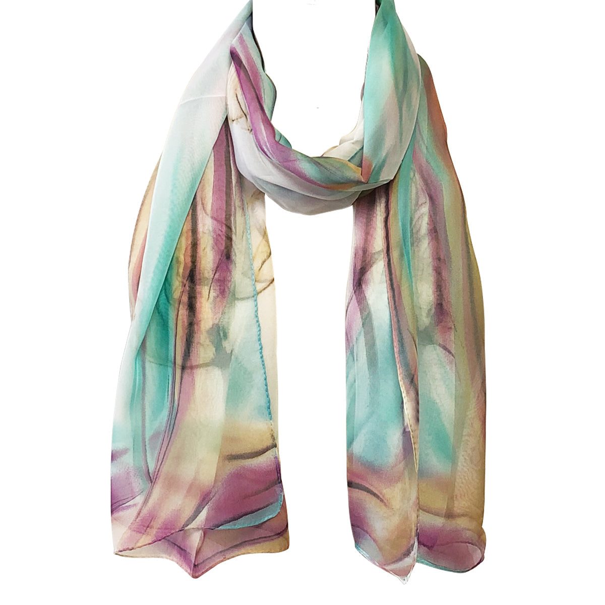 Wrapables Lightweight Sheer Silky Feeling Georgette Scarf, Teal Floral