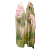 Wrapables Lightweight Sheer Silky Feeling Georgette Scarf, Green Lotus Flower