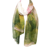 Wrapables Lightweight Sheer Silky Feeling Georgette Scarf, Green Lotus Flower