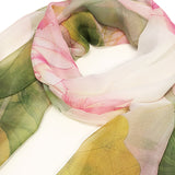 Wrapables Lightweight Sheer Silky Feeling Georgette Scarf, Green Lotus Flower