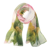 Wrapables Lightweight Sheer Silky Feeling Georgette Scarf, Green Lotus Flower