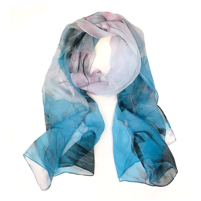 Wrapables Lightweight Sheer Silky Feeling Georgette Scarf, Blue Lotus Flower