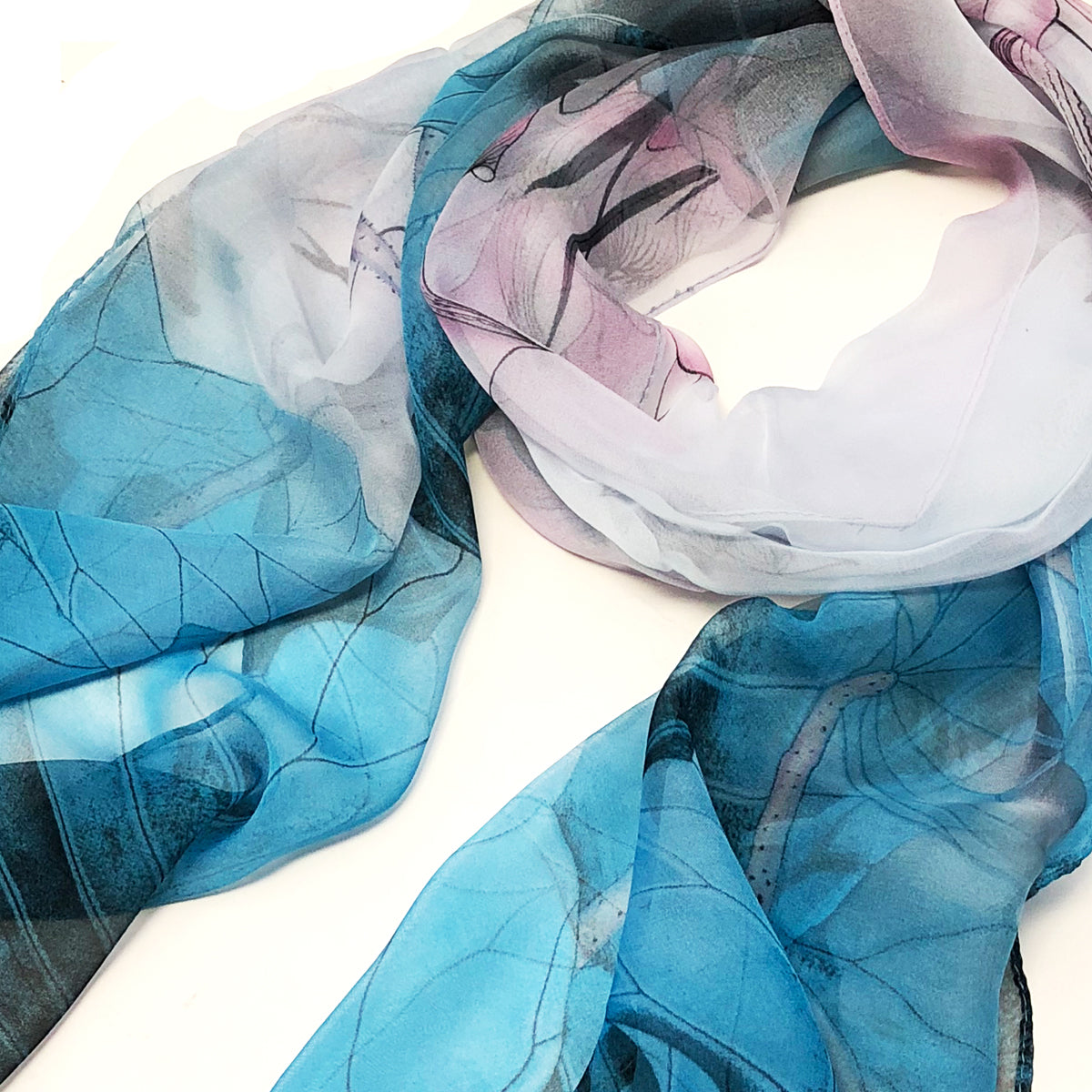 Wrapables Lightweight Sheer Silky Feeling Georgette Scarf, Blue Lotus Flower