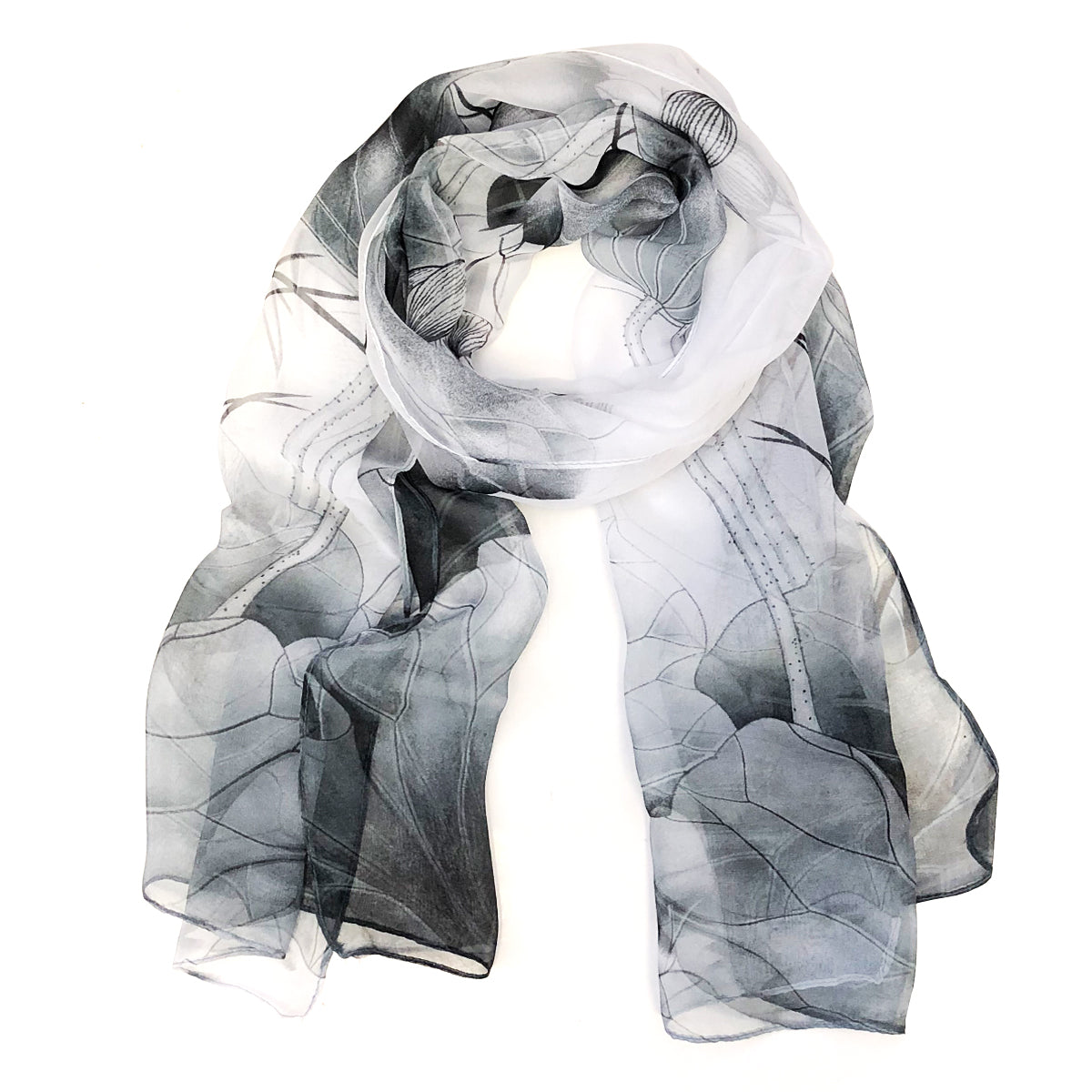 Wrapables Lightweight Sheer Silky Feeling Georgette Scarf, Gray Lotus Flower