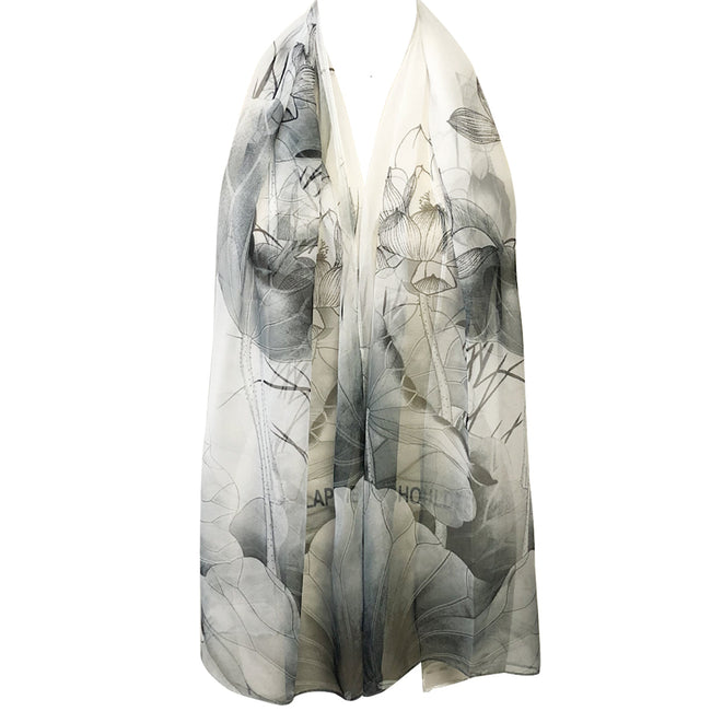 Wrapables Lightweight Sheer Silky Feeling Georgette Scarf, Gray Lotus Flower