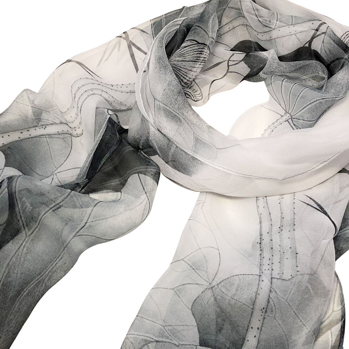 Wrapables Lightweight Sheer Silky Feeling Georgette Scarf, Gray Lotus Flower