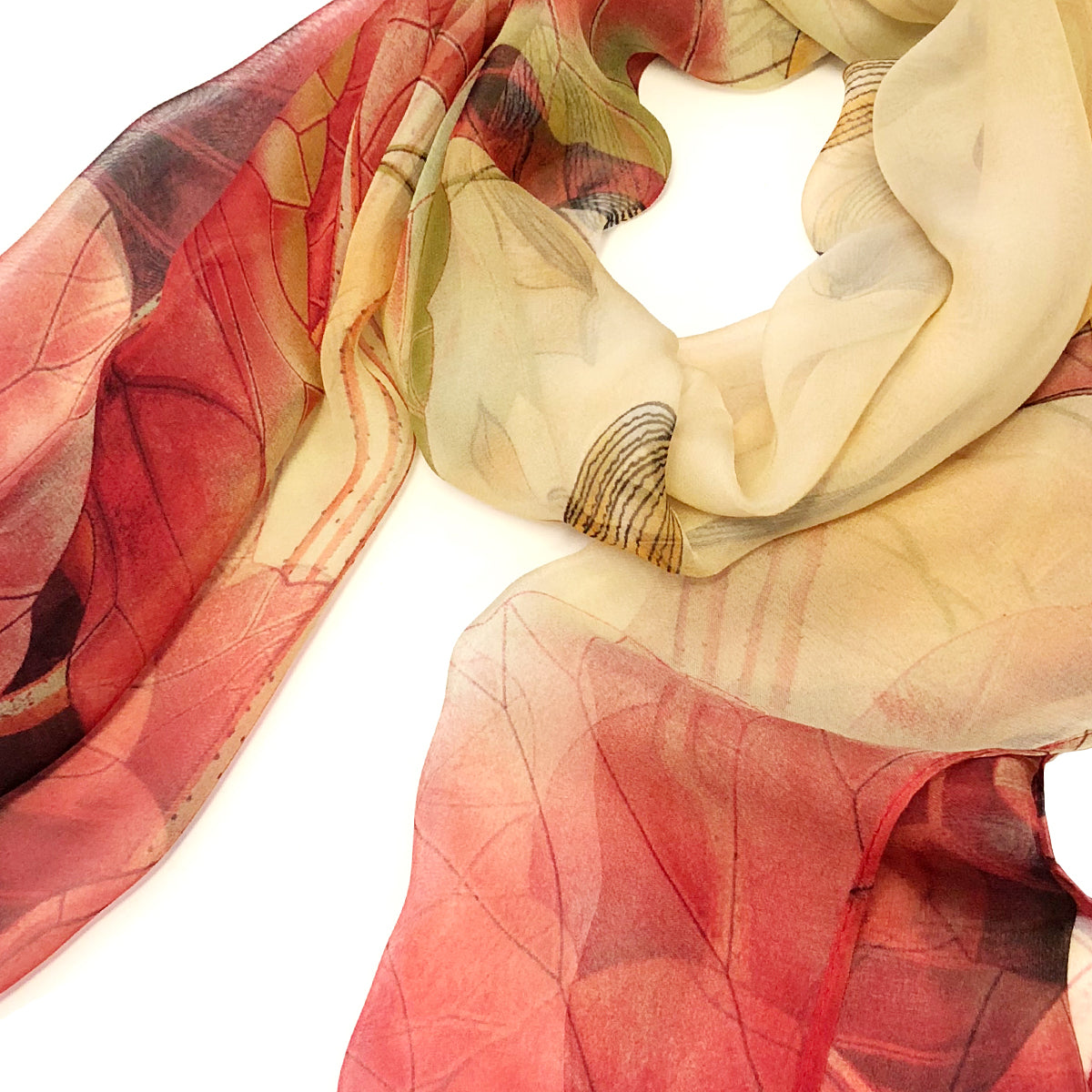 Wrapables Lightweight Sheer Silky Feeling Georgette Scarf, Red Lotus Flower