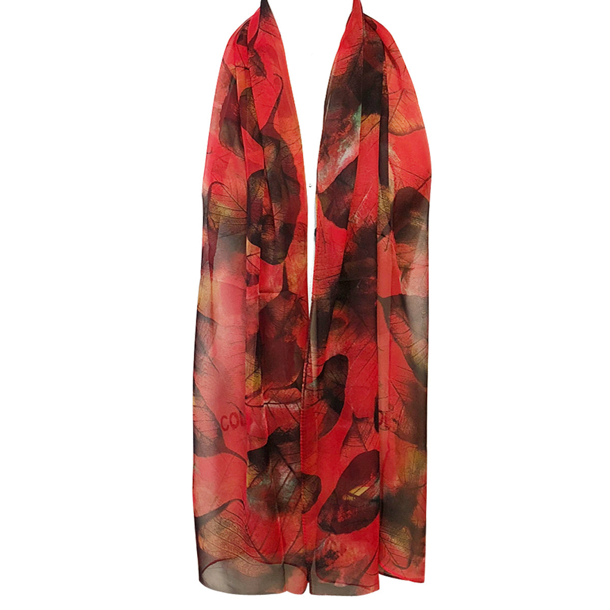 Wrapables Lightweight Sheer Silky Feeling Georgette Scarf, Red Leaves