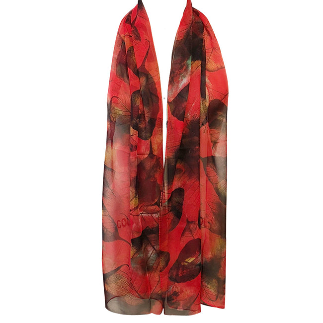 Wrapables Lightweight Sheer Silky Feeling Georgette Scarf, Red Leaves