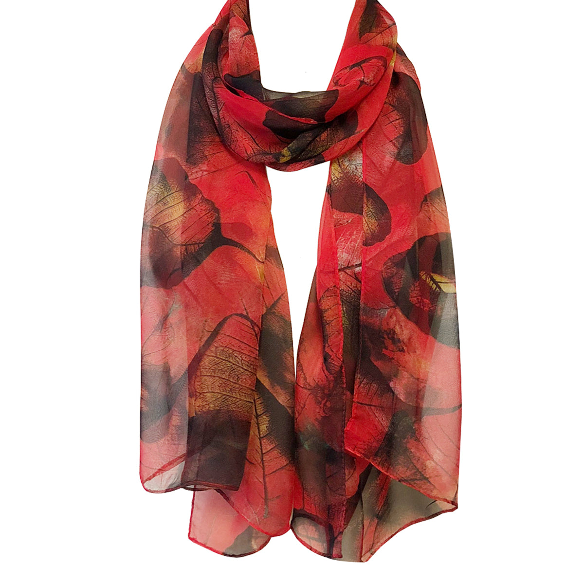 Wrapables Lightweight Sheer Silky Feeling Georgette Scarf, Red Leaves