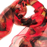 Wrapables Lightweight Sheer Silky Feeling Georgette Scarf, Red Leaves