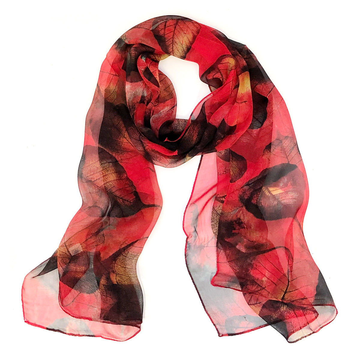 Wrapables Lightweight Sheer Silky Feeling Georgette Scarf, Red Leaves