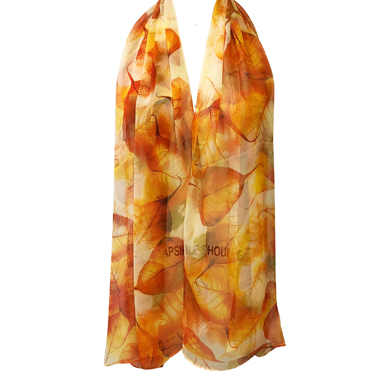 Wrapables Lightweight Sheer Silky Feeling Georgette Scarf, Gold Leaves