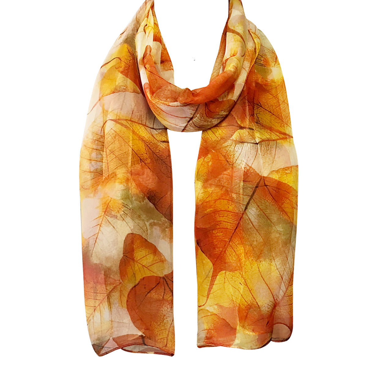 Wrapables Lightweight Sheer Silky Feeling Georgette Scarf, Gold Leaves