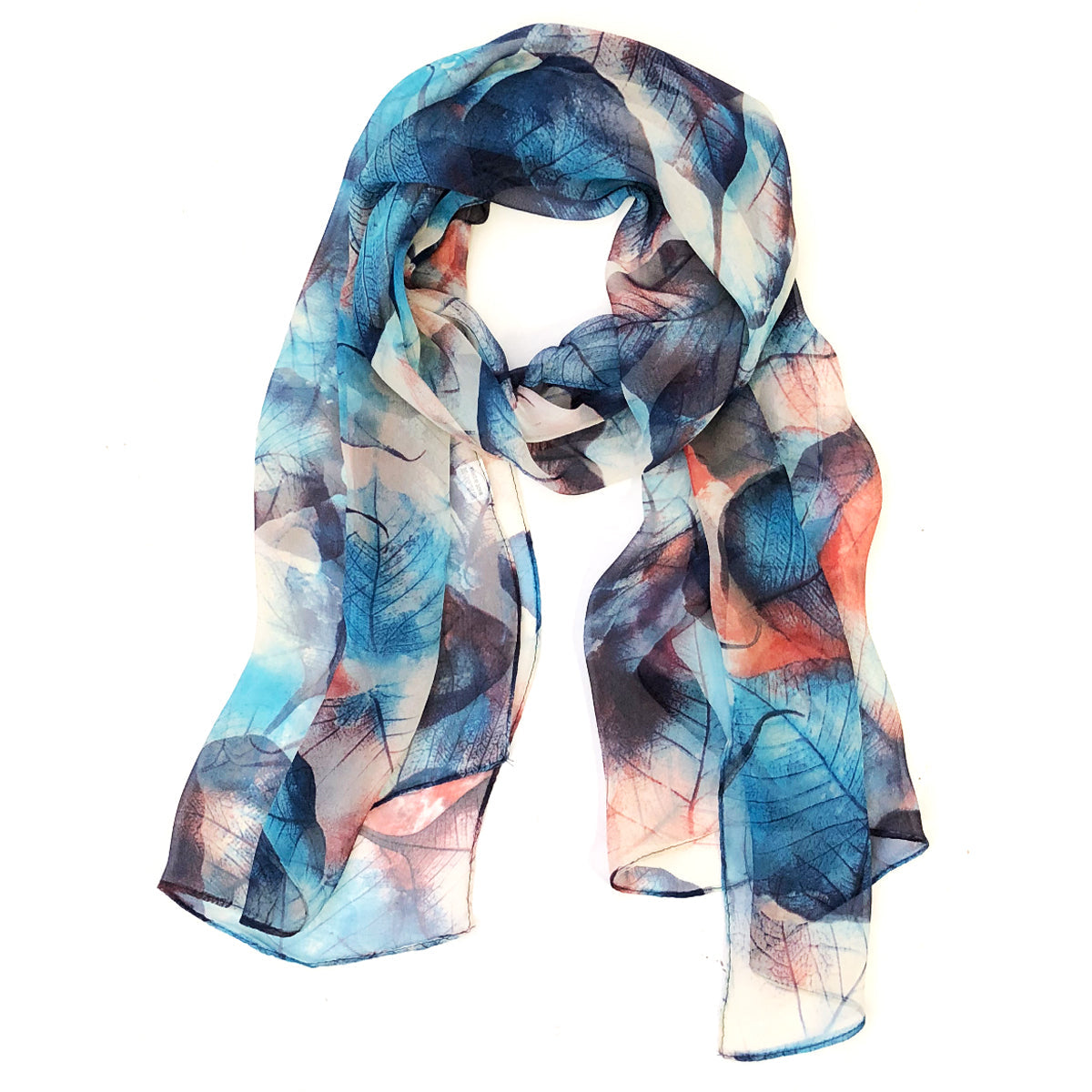 Wrapables Lightweight Sheer Silky Feeling Georgette Scarf, Blue Leaves