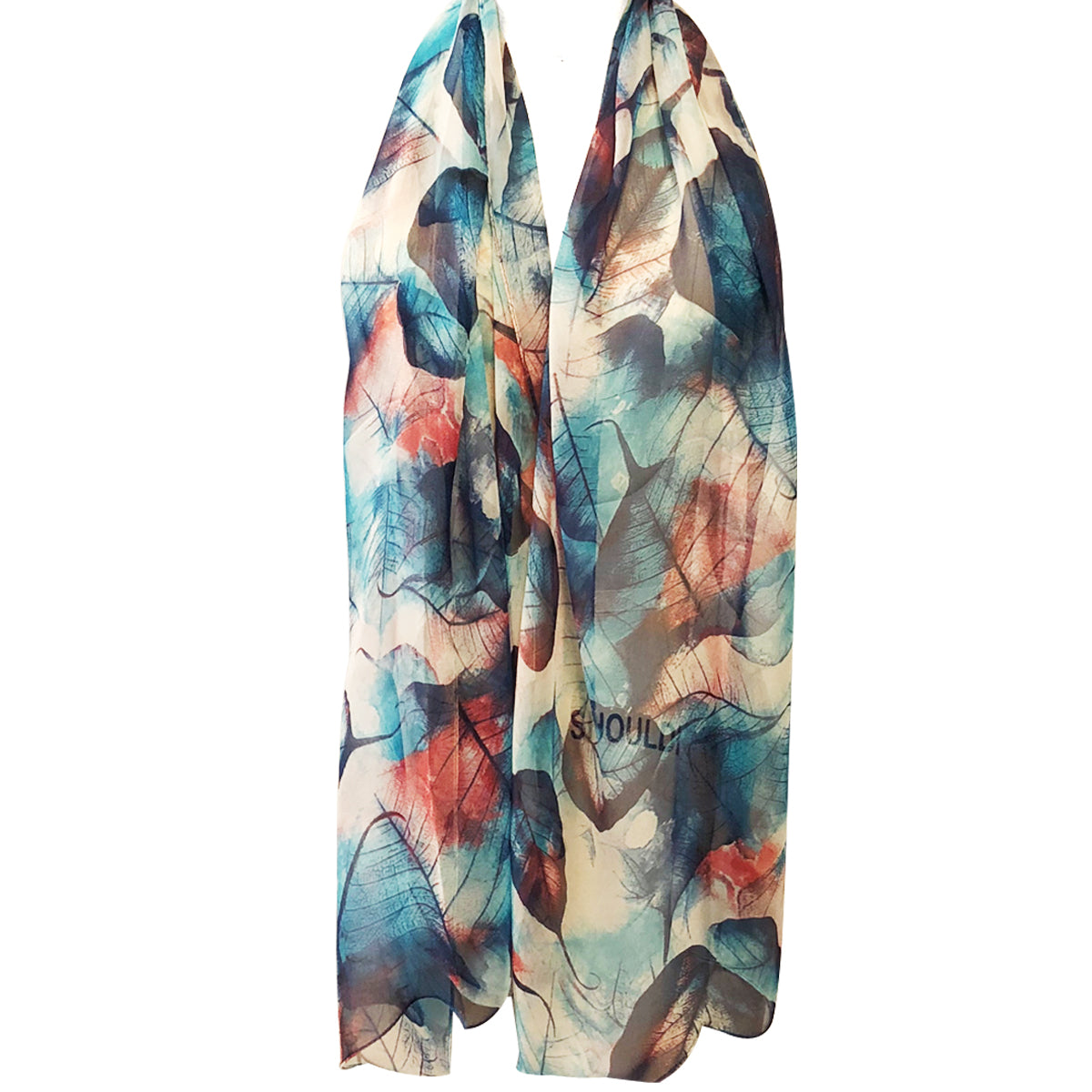 Wrapables Lightweight Sheer Silky Feeling Georgette Scarf, Blue Leaves