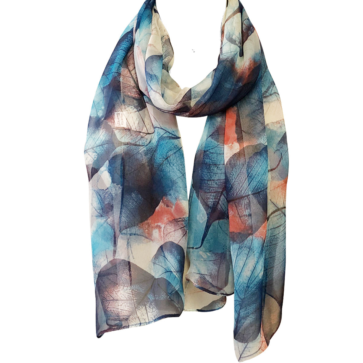 Wrapables Lightweight Sheer Silky Feeling Georgette Scarf, Blue Leaves