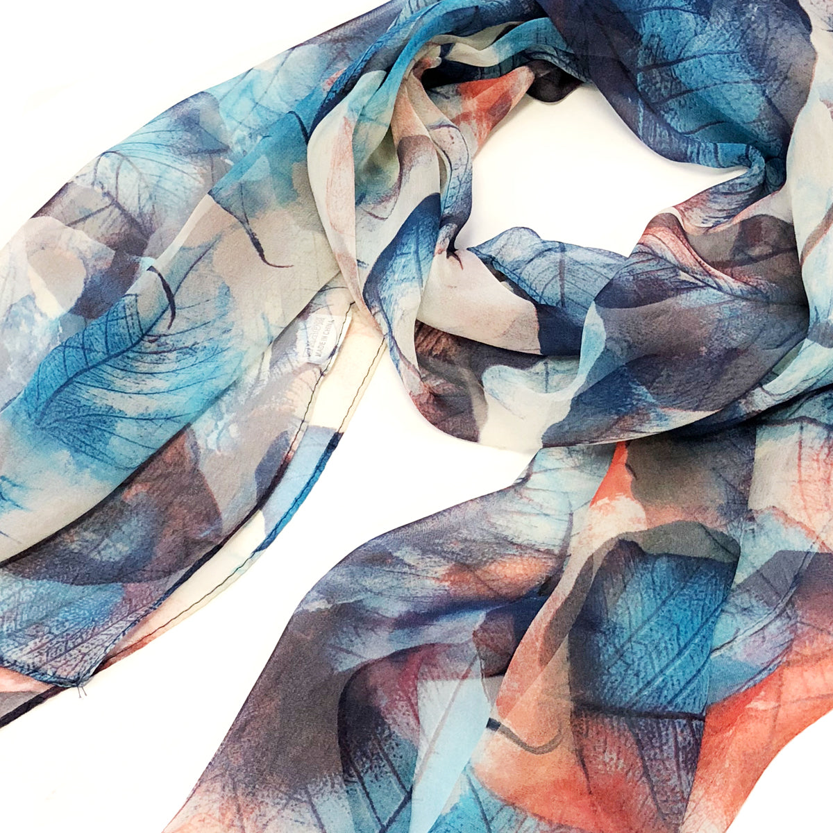 Wrapables Lightweight Sheer Silky Feeling Georgette Scarf, Blue Leaves