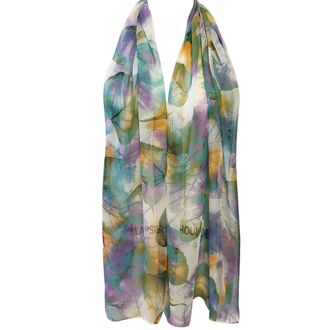 Wrapables Lightweight Sheer Silky Feeling Georgette Scarf, Sky Blue Leaves