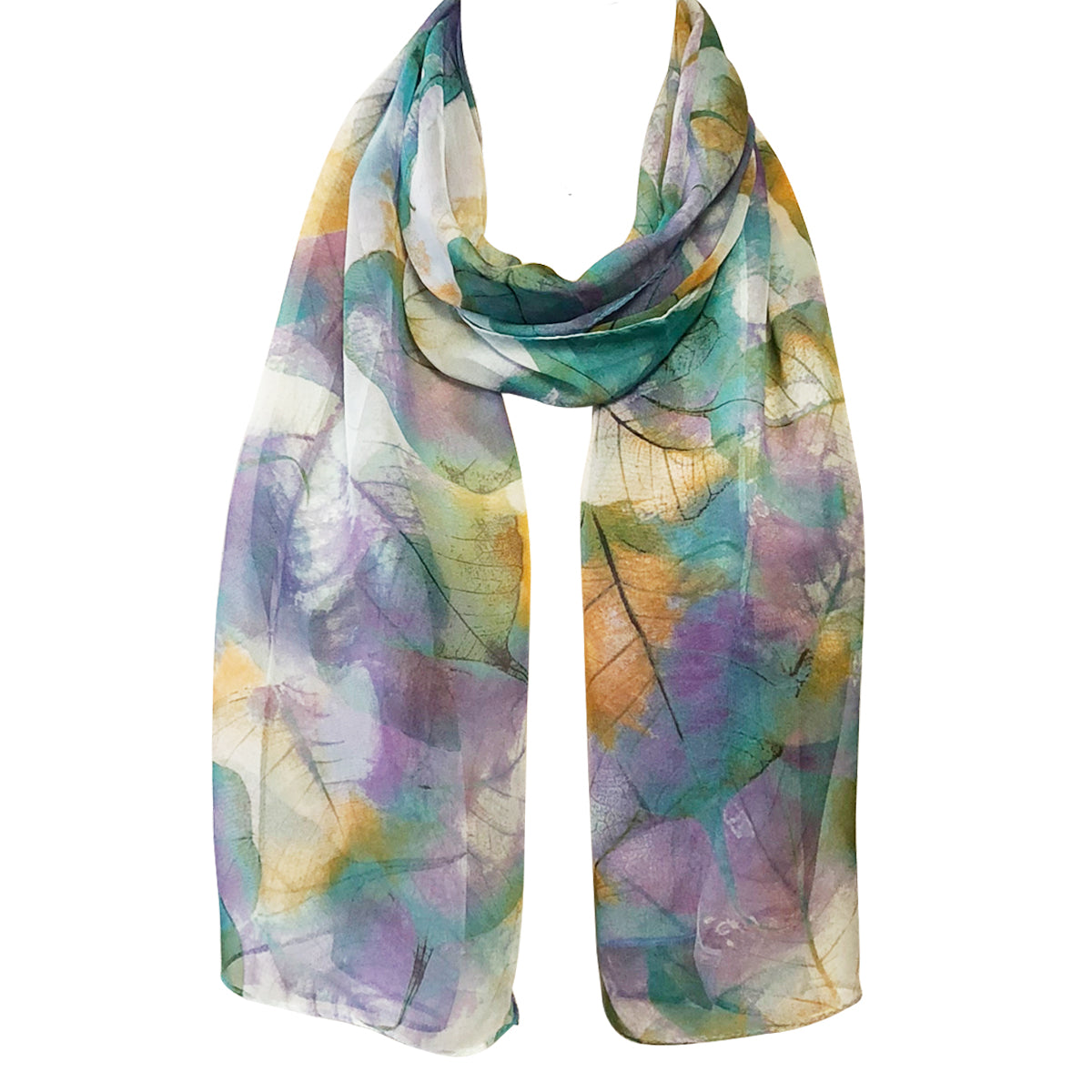 Wrapables Lightweight Sheer Silky Feeling Georgette Scarf, Sky Blue Leaves