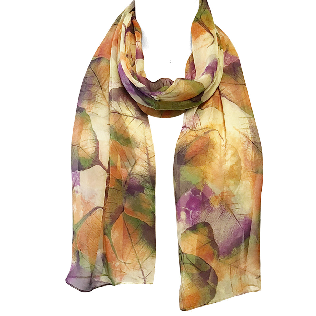 Wrapables Lightweight Sheer Silky Feeling Georgette Scarf, Yellow Leaves