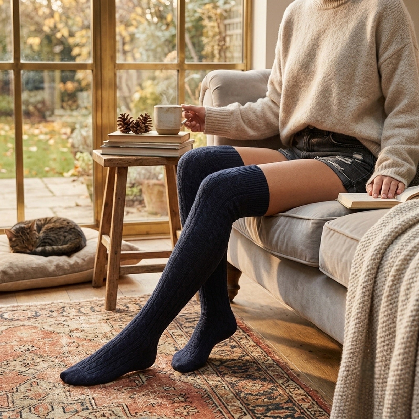 Wrapables Women's Cable Knit Knee High Boot Socks