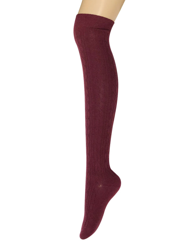 Wrapables Women's Cable Knit Knee High Boot Socks, Wine