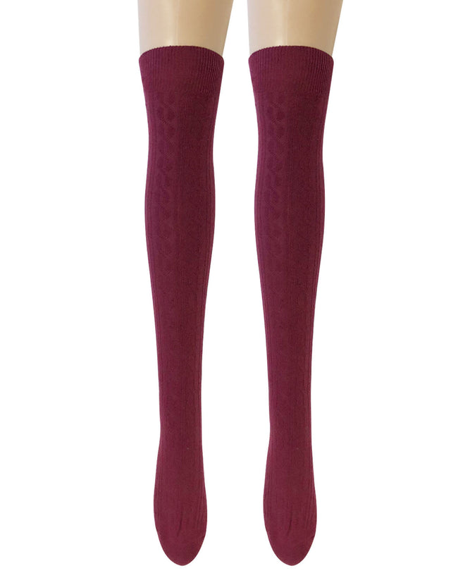 Wrapables Women's Cable Knit Knee High Boot Socks, Wine