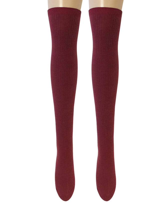 Wrapables Women's Ribbed Knee High Boot Socks, Burgundy