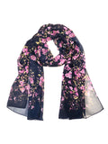 Wrapables Lightweight Floral Spring Chiffon Scarf, Floral Navy