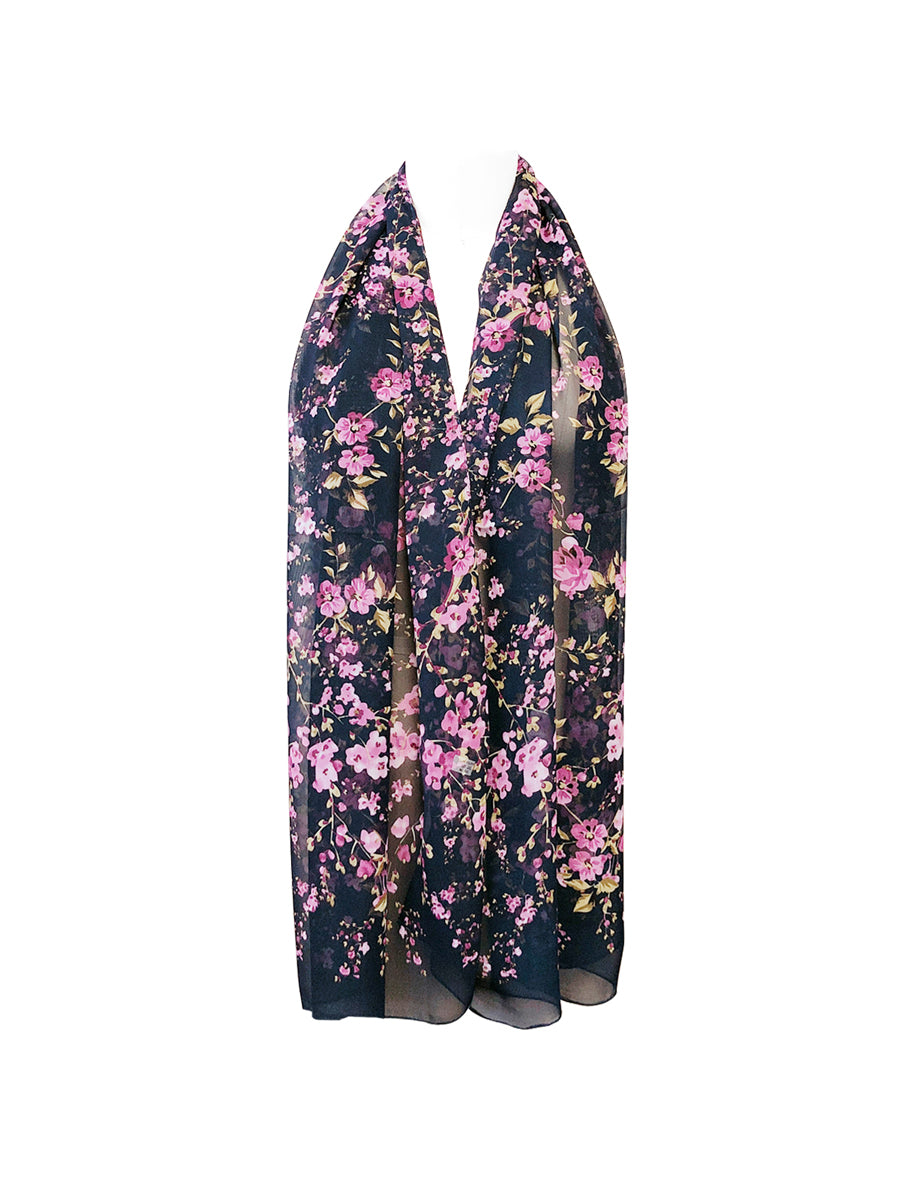 Wrapables Lightweight Floral Spring Chiffon Scarf, Floral Navy