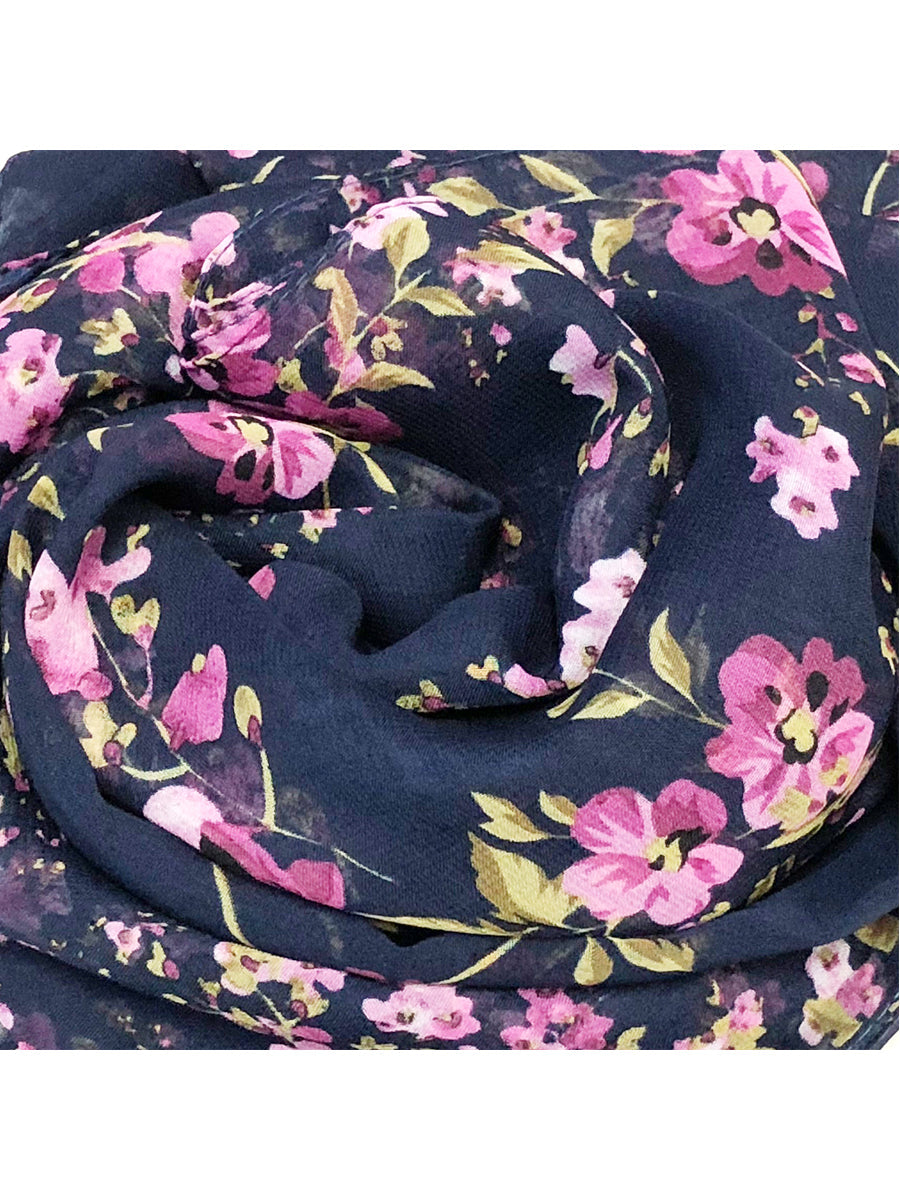 Wrapables Lightweight Floral Spring Chiffon Scarf, Floral Navy