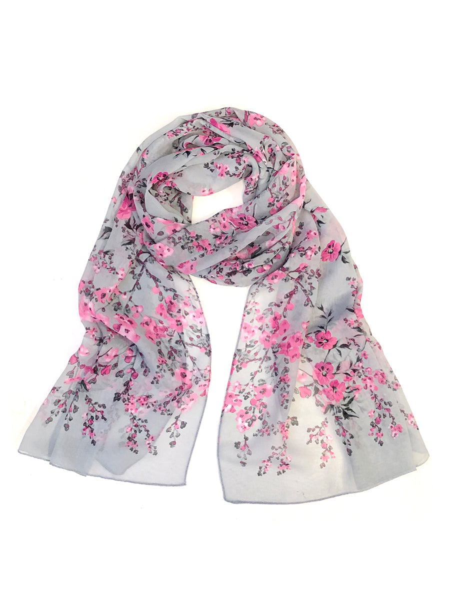 Wrapables Lightweight Floral Spring Chiffon Scarf, Floral Gray