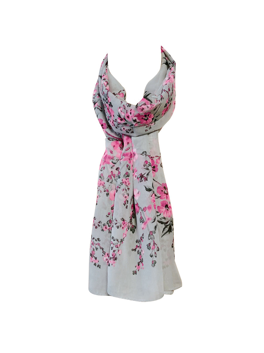 Wrapables Lightweight Floral Spring Chiffon Scarf, Floral Gray