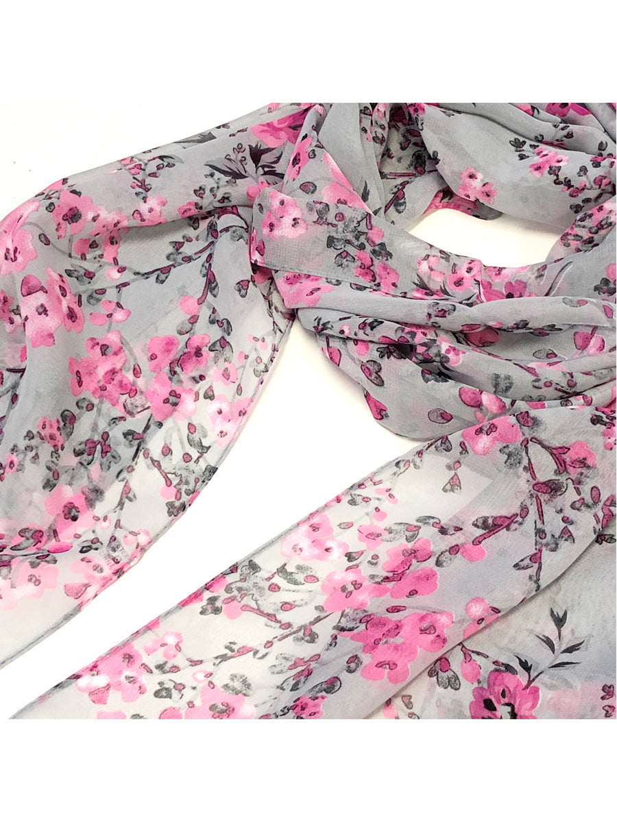 Wrapables Lightweight Floral Spring Chiffon Scarf, Floral Gray