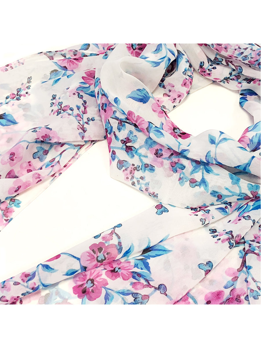 Wrapables Lightweight Floral Spring Chiffon Scarf, Floral White