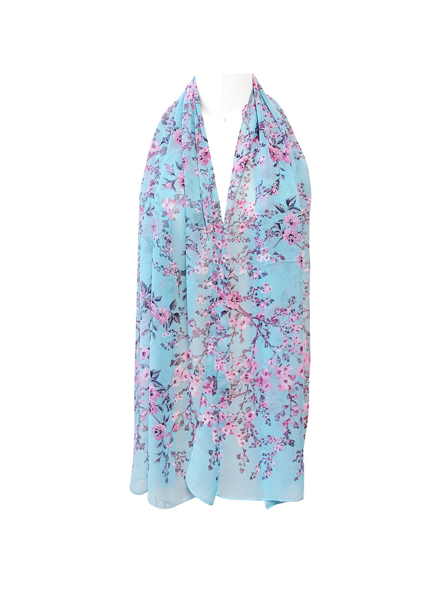 Wrapables Lightweight Floral Spring Chiffon Scarf, Floral Blue