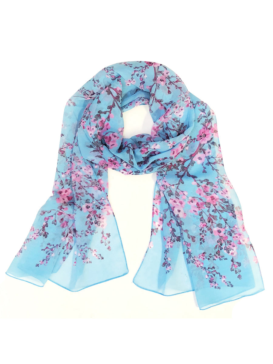 Wrapables Lightweight Floral Spring Chiffon Scarf, Floral Blue