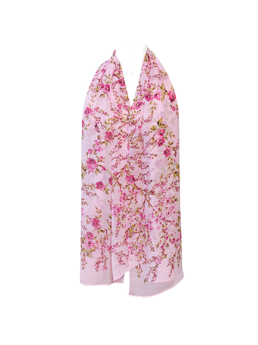 Wrapables Lightweight Floral Spring Chiffon Scarf, Floral Pink