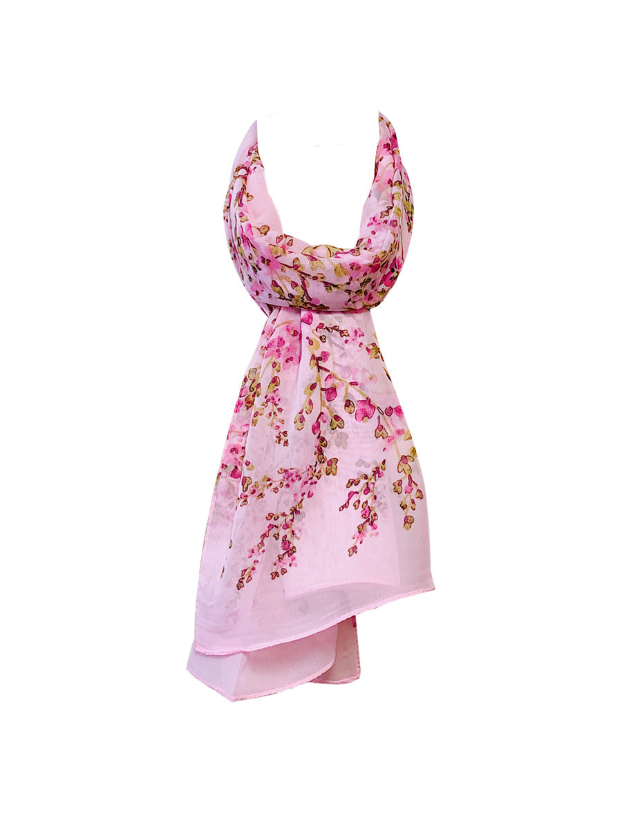 Wrapables Lightweight Floral Spring Chiffon Scarf, Floral Pink