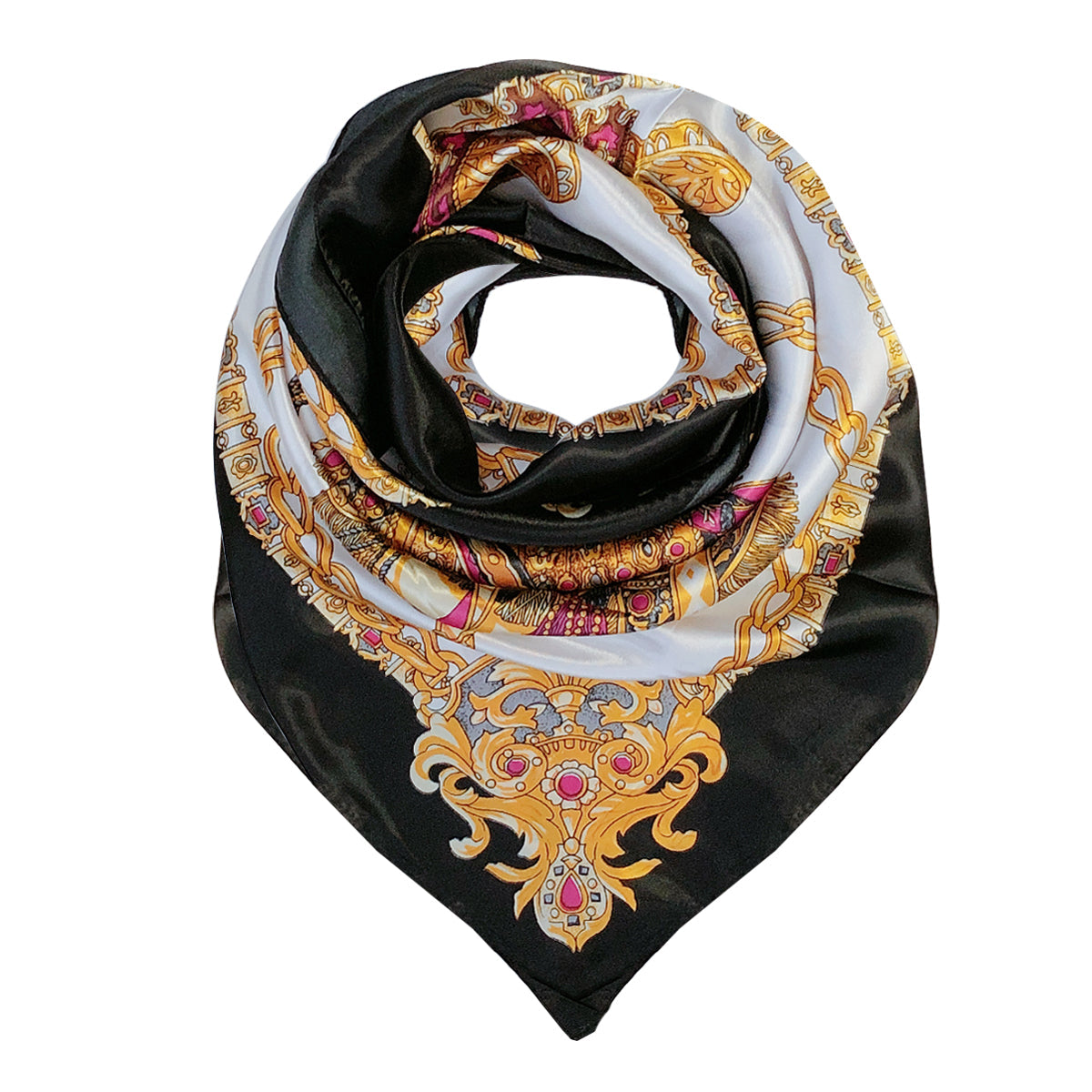 Wrapables Silky Feeling Satin Square Scarf, Black Royal