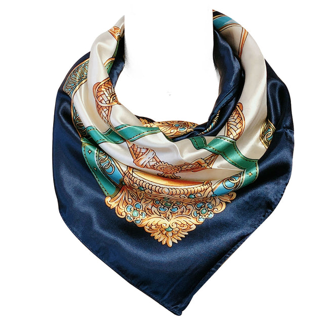 Wrapables Silky Feeling Satin Square Scarf, Navy Majestic