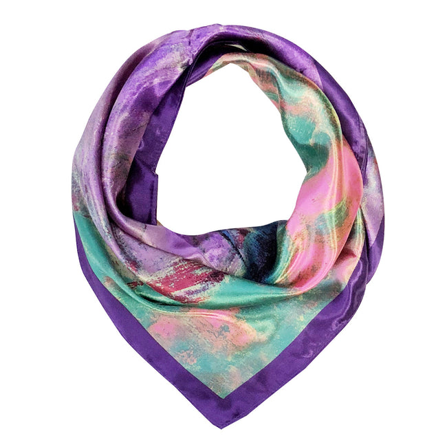 Wrapables Silky Feeling Satin Square Scarf, Violet Bouquet