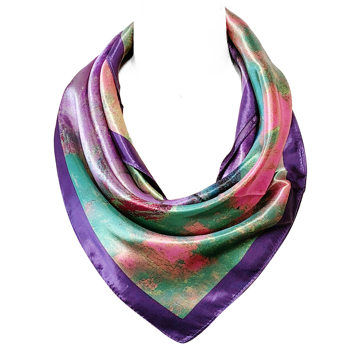 Wrapables Silky Feeling Satin Square Scarf, Violet Bouquet