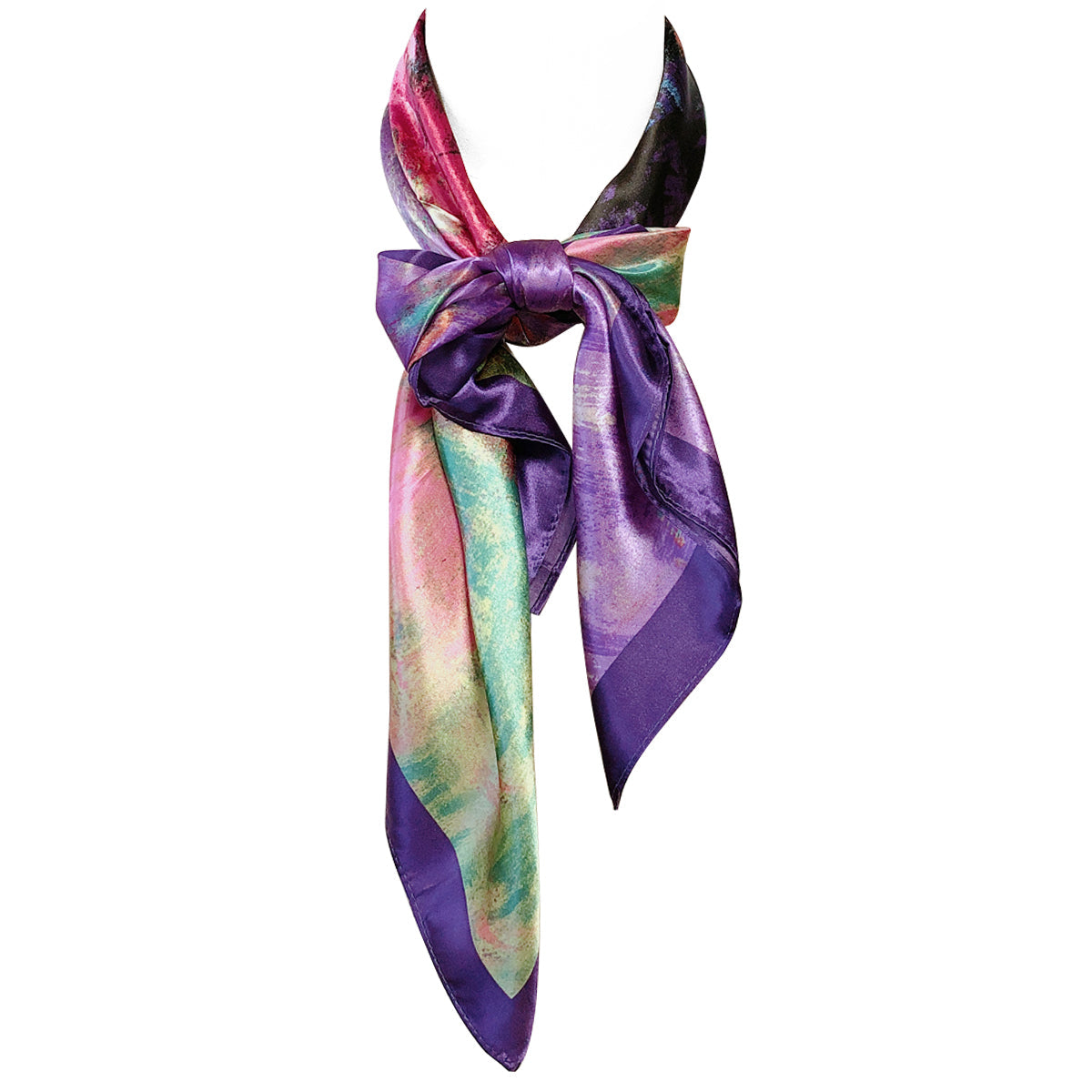 Wrapables Silky Feeling Satin Square Scarf, Violet Bouquet