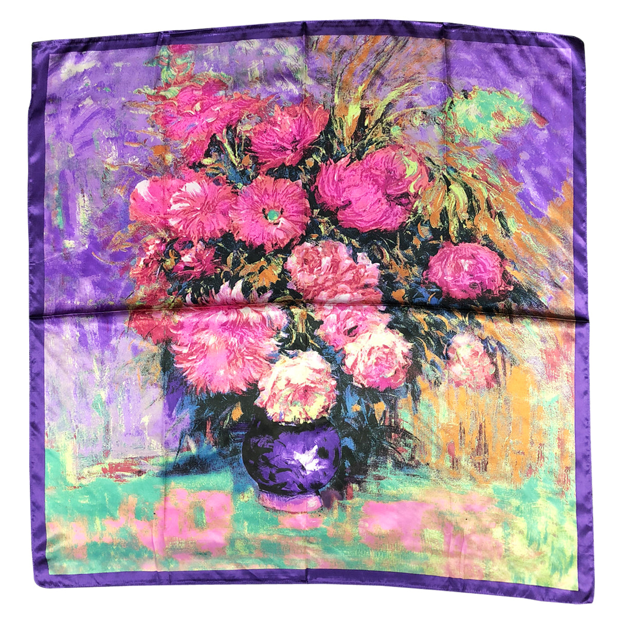 Wrapables Silky Feeling Satin Square Scarf, Violet Bouquet